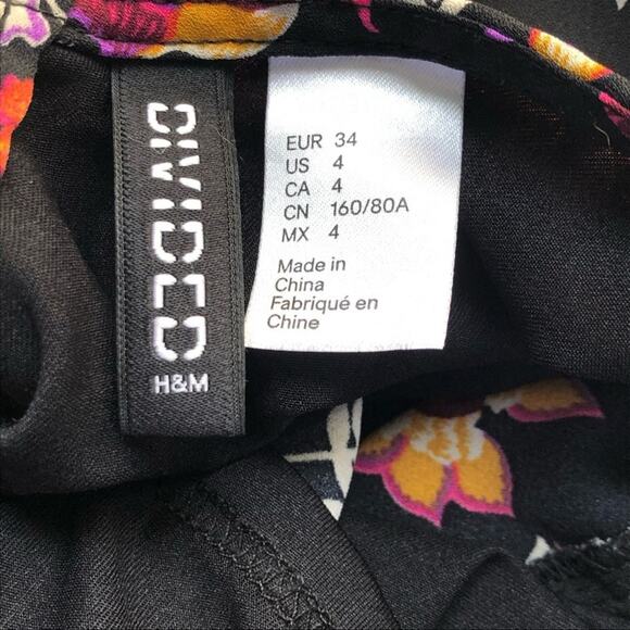 H&M Divided Y2K Floral Mini Dress Bell Sleeves Drop Waist Size 4 Vintage Retro - Picture 5 of 15